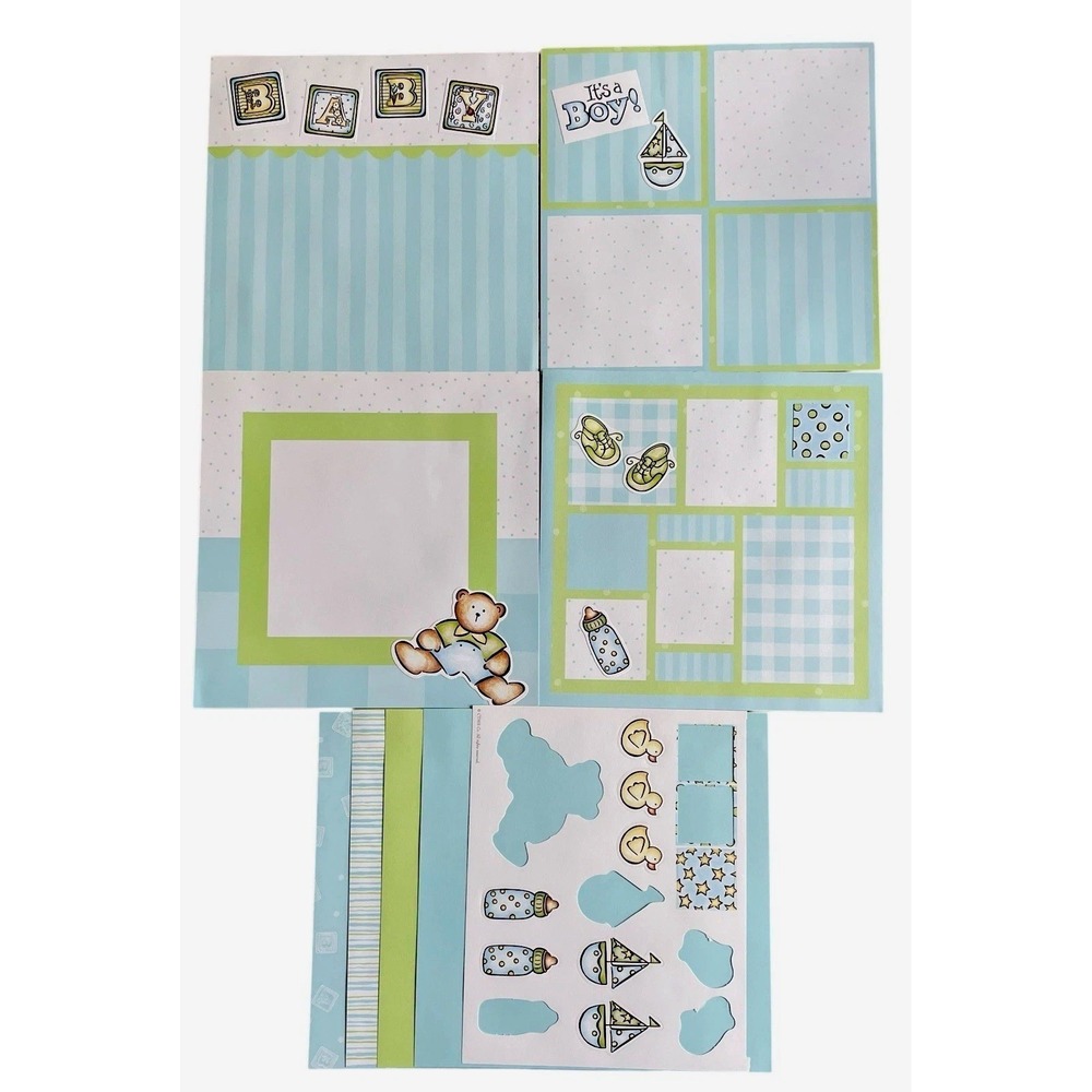 CTMH Premade Scrapbook Layout Page Baby Boy Lot of 9 Paper Diecuts 12x12